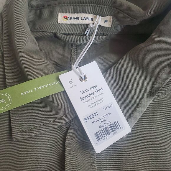 Marine Layer Renata dress Olive green size medium button closure short sleeve - Picture 13 of 16